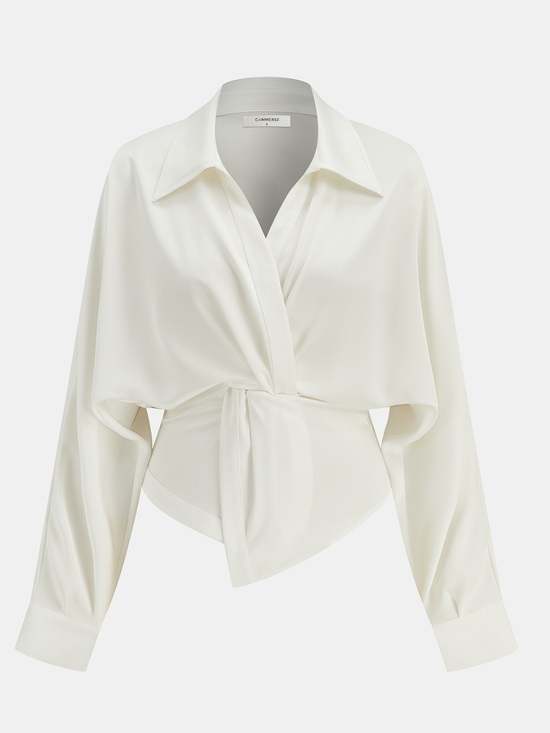 Commense Tops - NWT COMMENSE Twist front collared silky white shirt size small